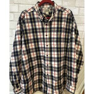 Men's L.L. Bean Blue Yellow Red Plaid Flannel Button Long Sleeve Shirt Large
